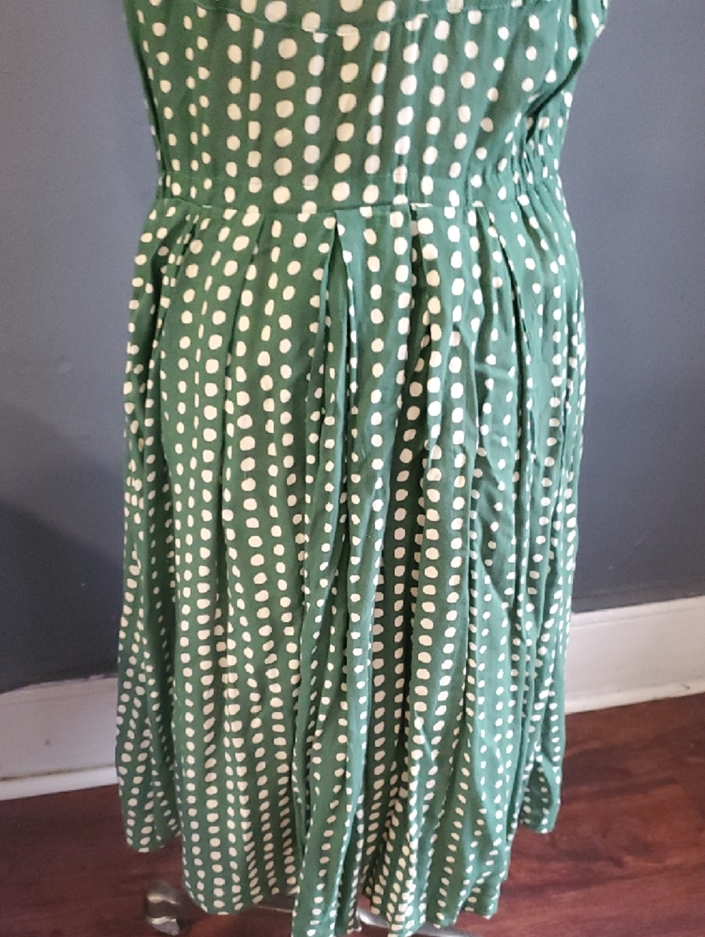Anthropologie 11.1 Tylho Emerald Green & White Polka Dot Sleeveless Dress S - Picture 8 of 12